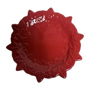 TEMPTATIONS CHRISTMAS POINSETTIA EDGED PLATES CANDY RED Set Of 3